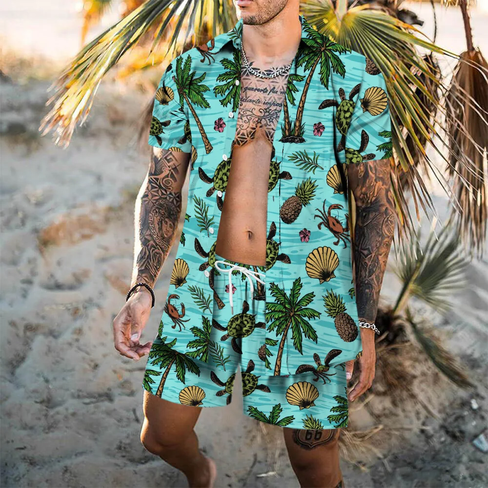 

Летний пляжный костюм, повседневные пляжные шорты с коротким рукавом и принтом кленовых листьев, спортивная одежда, футболка с круглым выре...