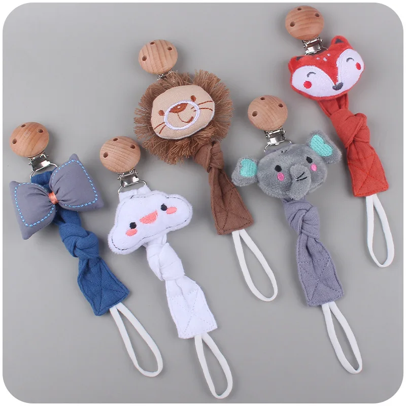 New Baby Pacifier Clip Linen Cotton Animal Wooden Pacifier Chain Nipple Soother Dummy Eco-friendly Material Holder Accessories