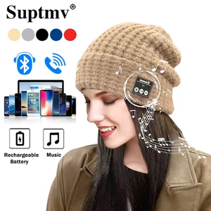 Winter Wireless Headphone Hats Stereo Bluetooth Earphone Music Knitted Headset Cap TWS Sports Hair b