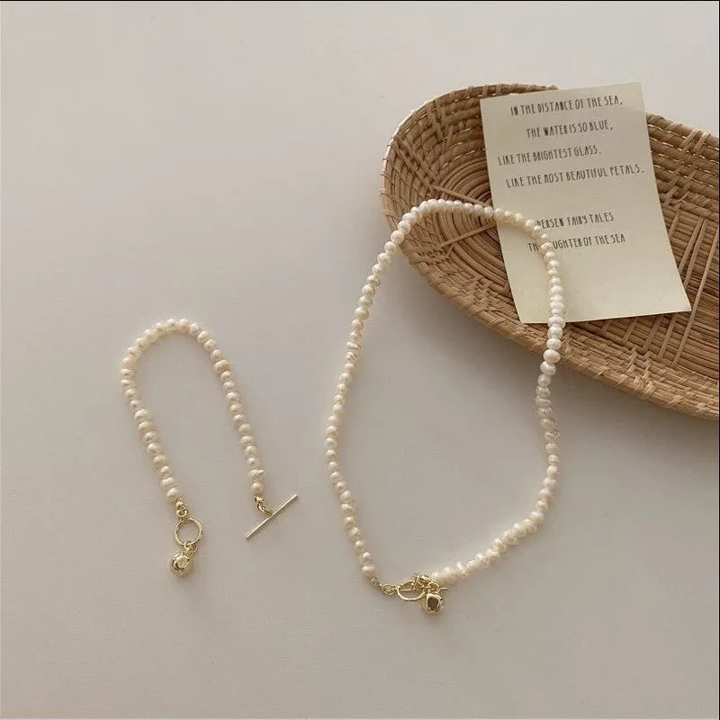 

Minar Korean Vintage Natural Freshwater Pearl Chokers Necklaces for Women Gold Color Copper Toggle Clasp Circle Necklace Jewelry