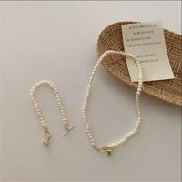 minar korean vintage natural freshwater pearl chokers necklaces for women gold color copper toggle clasp circle necklace jewelry