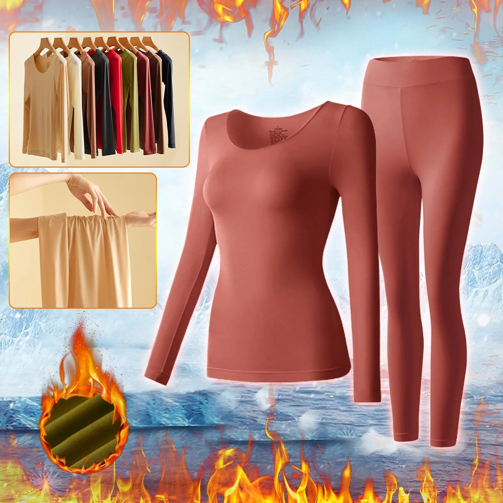 

Women's Thermal Underwear Brushed Long Underwear Set Cold Weather Pajama Set