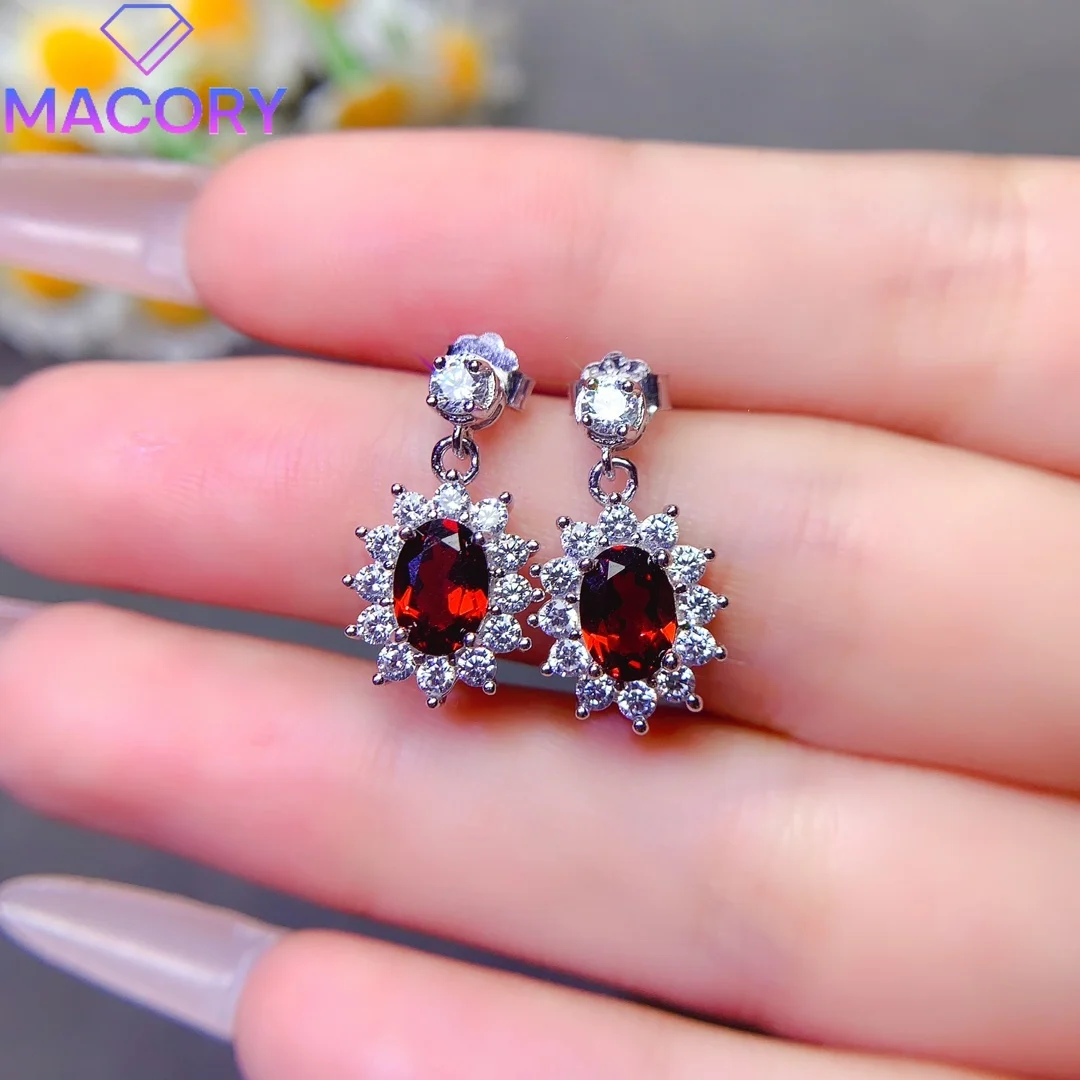 Серьги с натуральным гранатом серебро 925 пробы роскошные женские украшения