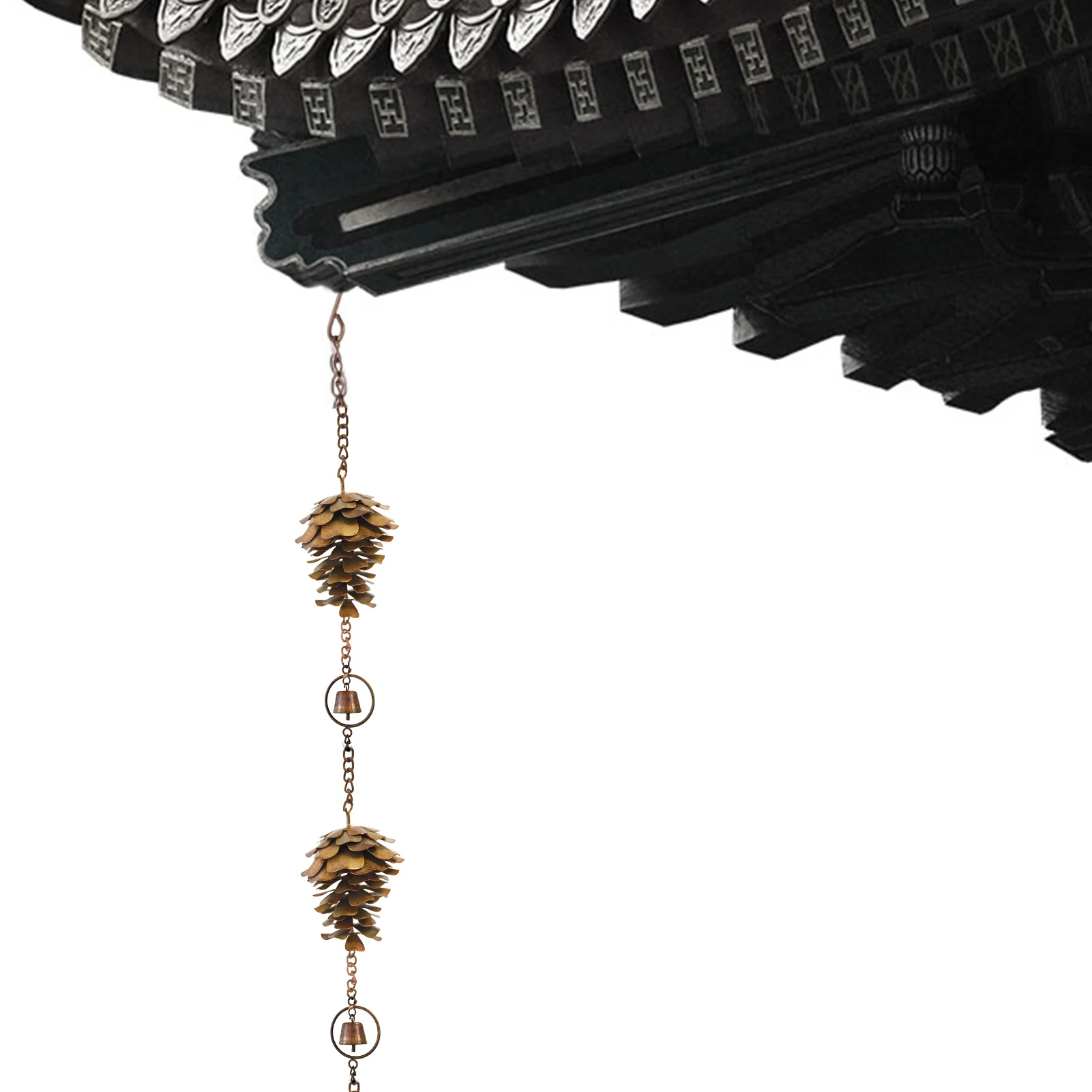 

Pine Cone Rain Chimes Decorative Rain Chain Charm Visual & Hearing Enjoyment And Drainage Function Replacement For Gutter