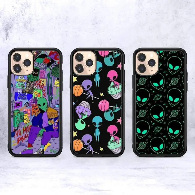 

FHNBLJ Alien Space Phone Case Silicone PC+TPU Case for iPhone 11 12 13 Pro Max 8 7 6 Plus X SE XR Hard Fundas