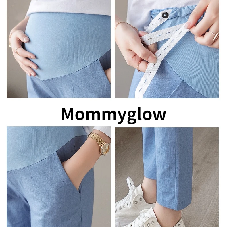 Casual Pregnancy Pants Solid Cotton Linen Summer Thin Office Maternity Clothes For Pregnant Women Adjustable Waist 2023 enlarge