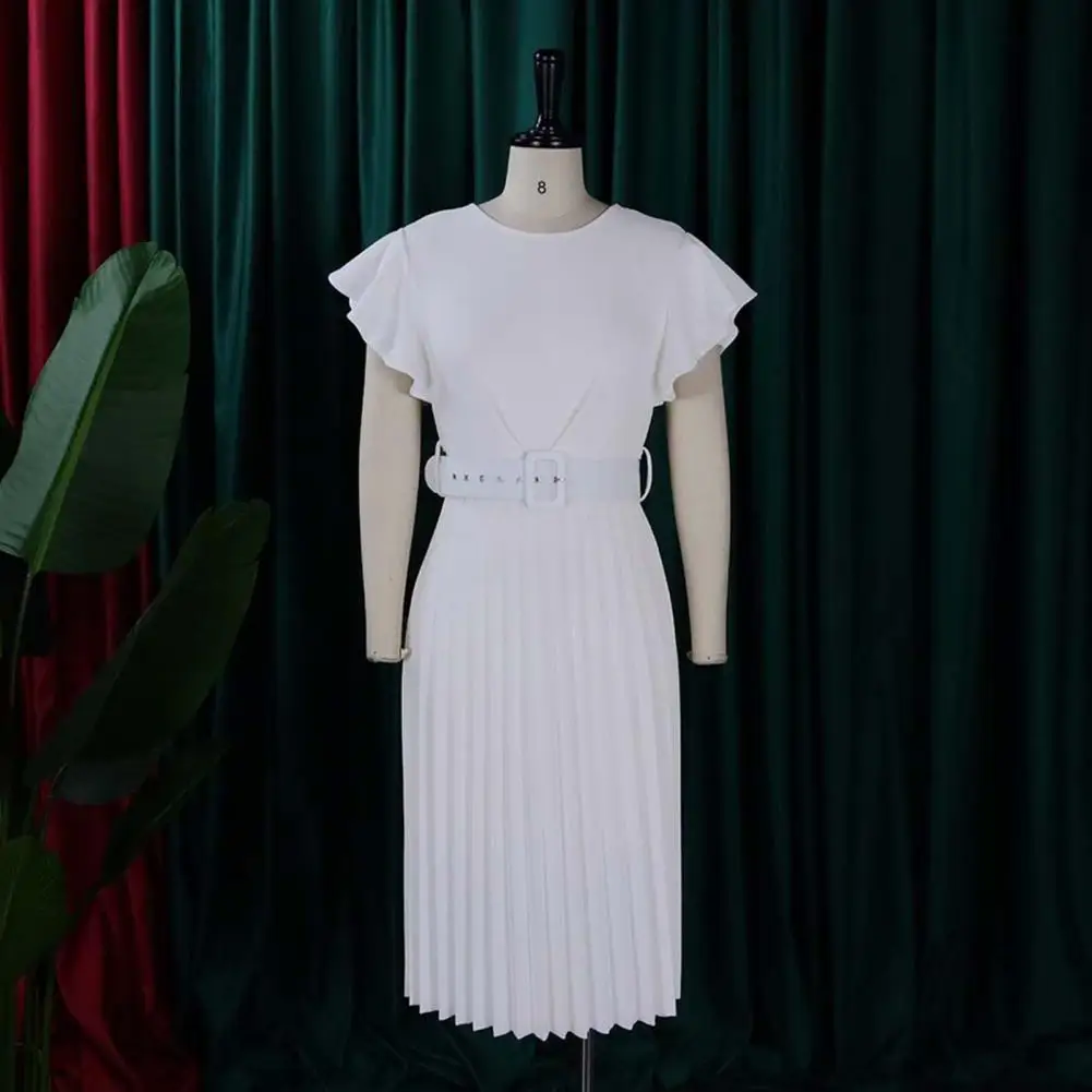 

Удобное женское однотонное Повседневное платье миди с оборками на рукавах, женская одежда