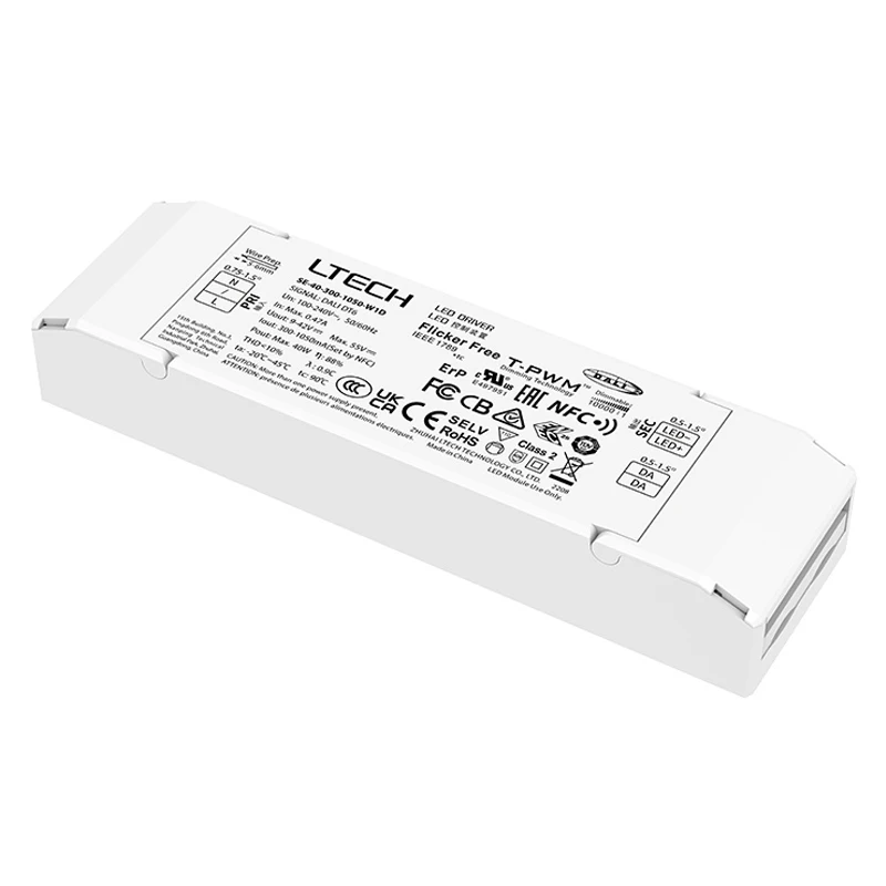

LTECH DALI CC Dimming Driver,100-240V Input 40W 300-1050mA Output NFC Constant Current DT6 LED Power Supply SE-40-300-1050-W1D