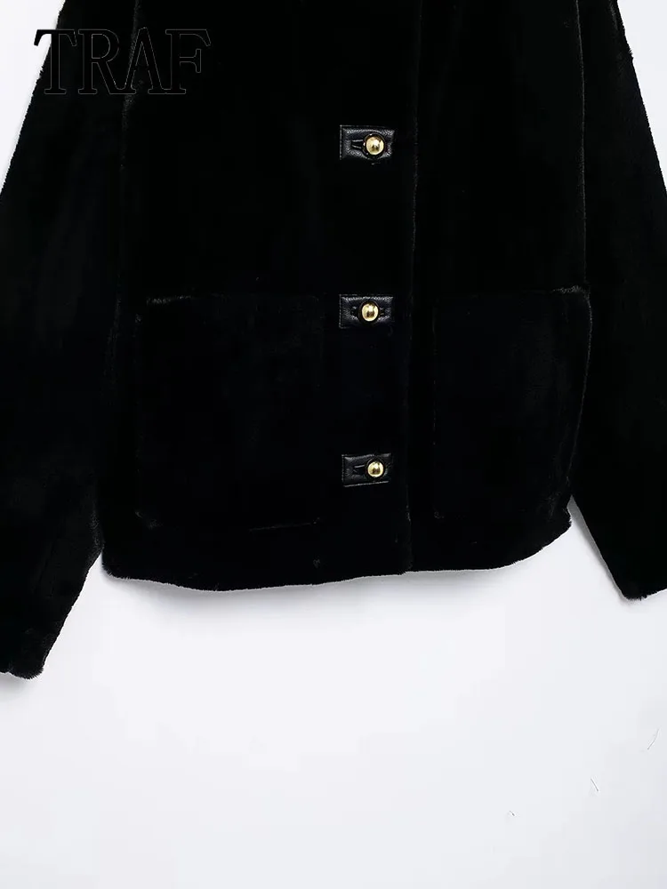 TRAF женские пушистые пальто осень-зима куртки с длинными рукавами новая верхняя