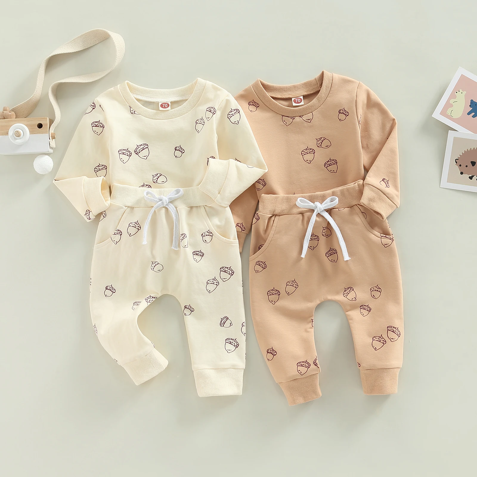 

TR New Autumn Toddler Baby Boys Girls Outfit Print Long Sleeve Sweatshirts Tops + Elastic Waist Pants Spring Clothes Set