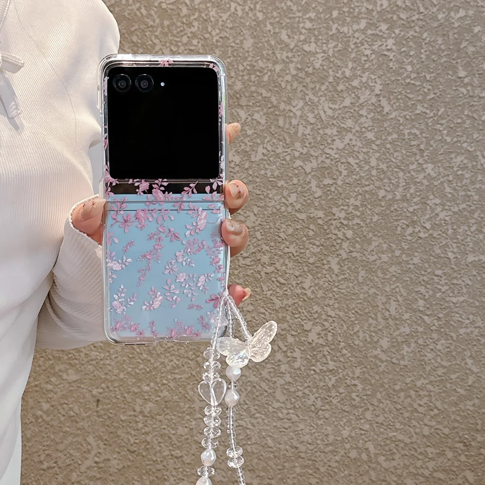 Для Motorola Razr 50 40 Ultra чехол с цветочным узором прозрачный опционально браслетом