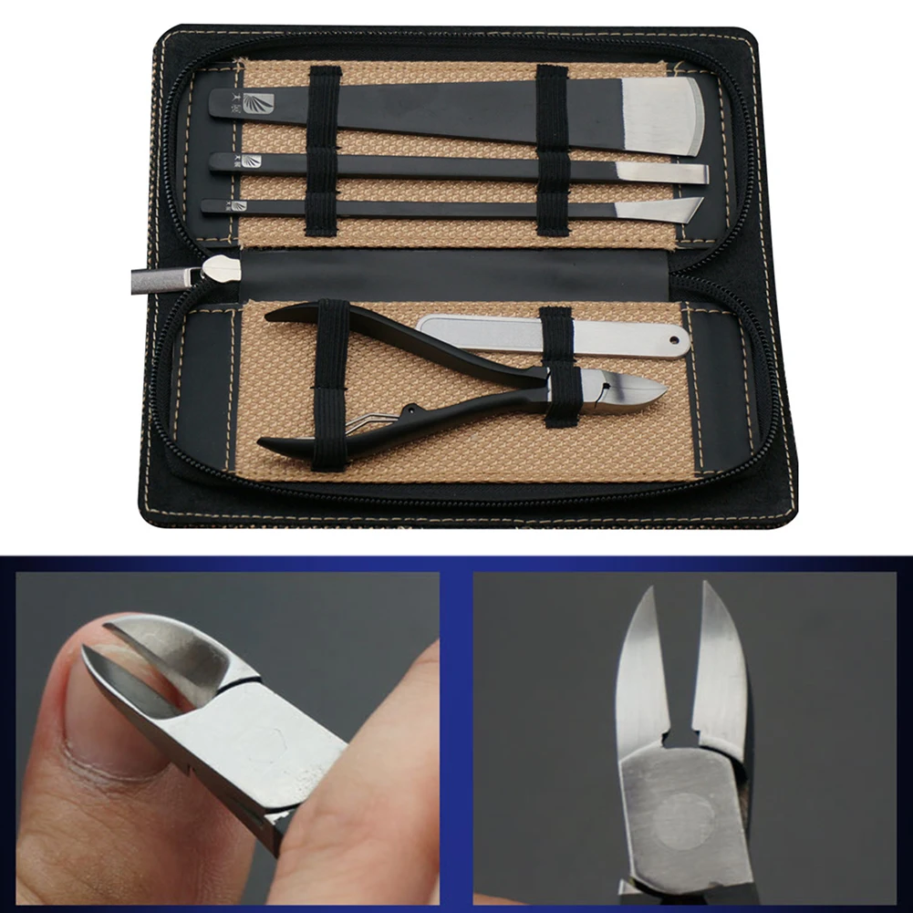 

5pcs Durable Nail Care Travel Pedicure High-carbon Steel Portable Accessories Manicure Set Black Tool Nail File Pliers Bag