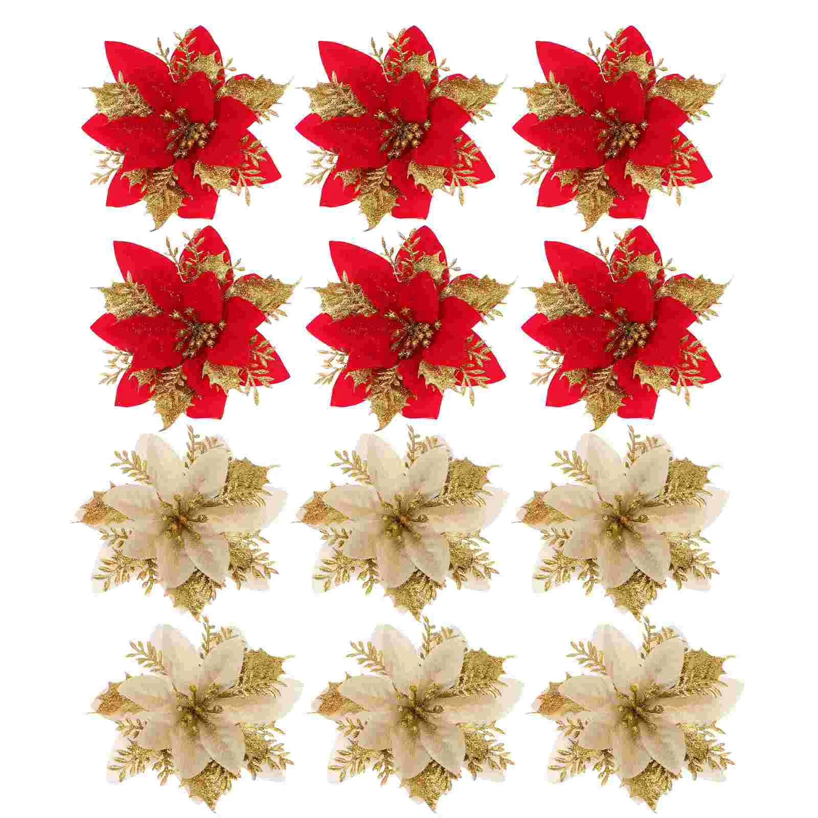 

Flowerschristmas Poinsettia Flower Glitter Ornaments Wreath Tree Artificial Ornament Holiday Shiny Holly