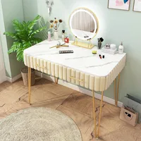 60/80cm Nordic Makeup Storage Vanity Velvet Desk with Light Mirror Marble Desktop Luxury Home Bedroom Furniture Girl Dresser