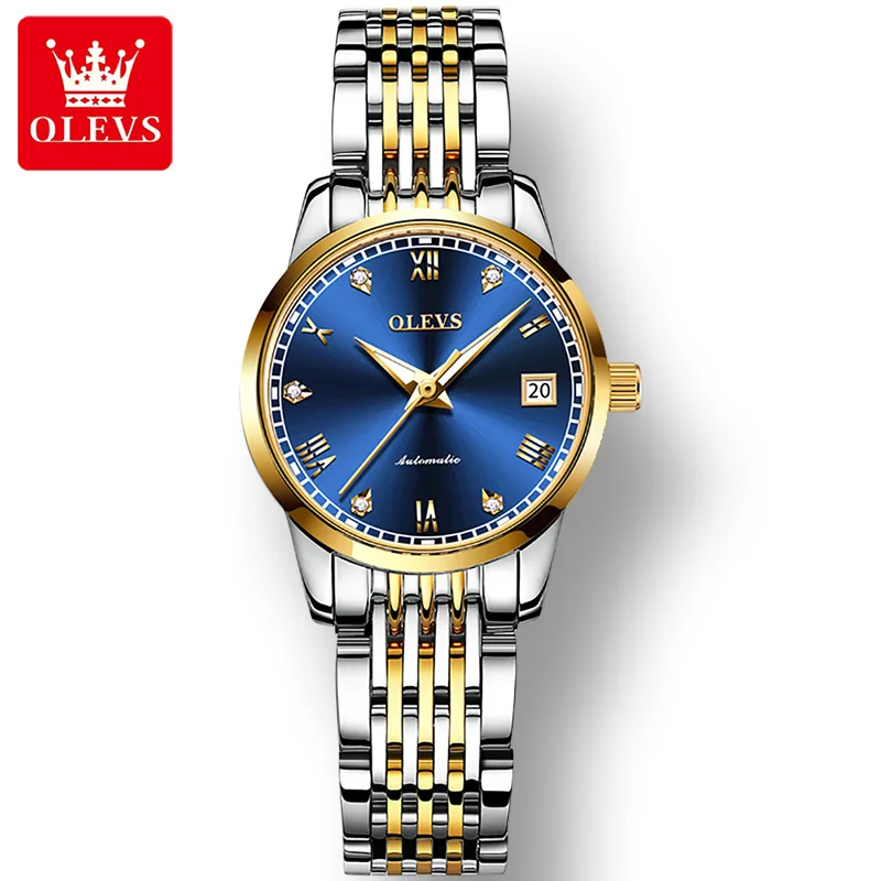 

OLEVS 6602 Automatic Mechanical Waterproof Watches for Women Dual Calendar Fashion Stainless Steel Strap Women Wristwatches