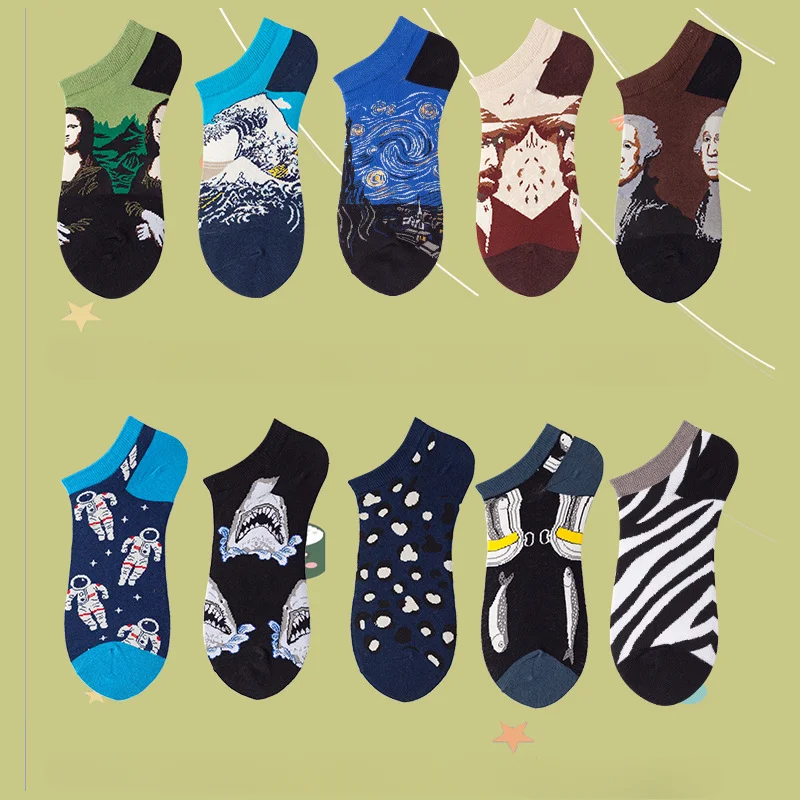 

Летние мужские Носки с рисунком Ван Гога, картина маслом, Необычные повседневные Короткие Носки с рисунком, хлопковые носки с низким вырезом