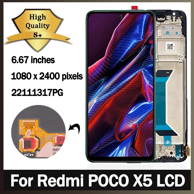 Оригинальный ЖК-дисплей 6,67 дюйма для Xiaomi Poco X5 22111317PG, сенсорный экран, дигитайзер в сборе, запасные части для PocoX5, рамка для ЖК-дисплея