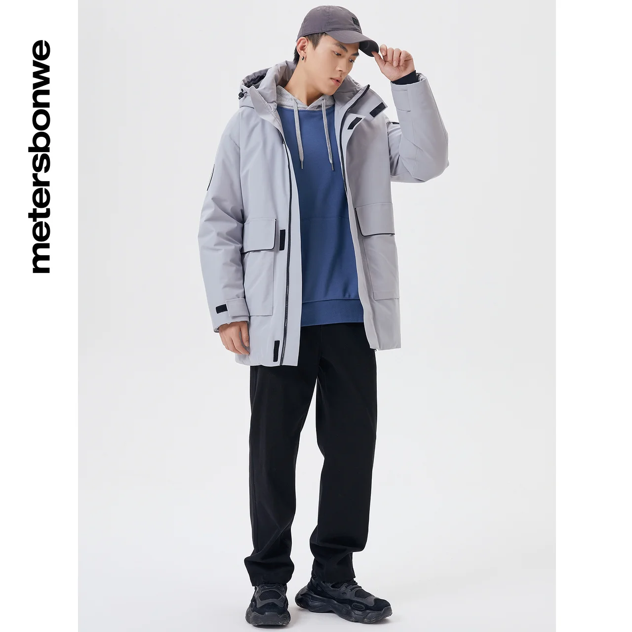 Metersbonwe Long Down Jacket Men Winter Warm 80% Gray Duck Down Hooded Men Anti-snow Winter Down Coat Brand Outerwear Warm Coat