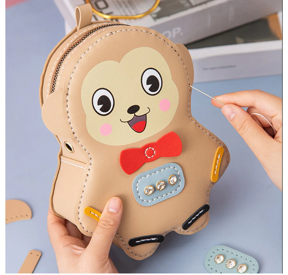 Little Naughty Monkey PU DIY Material Set for Phone LIpstick Makeup Bag Handbag Handmade 0483