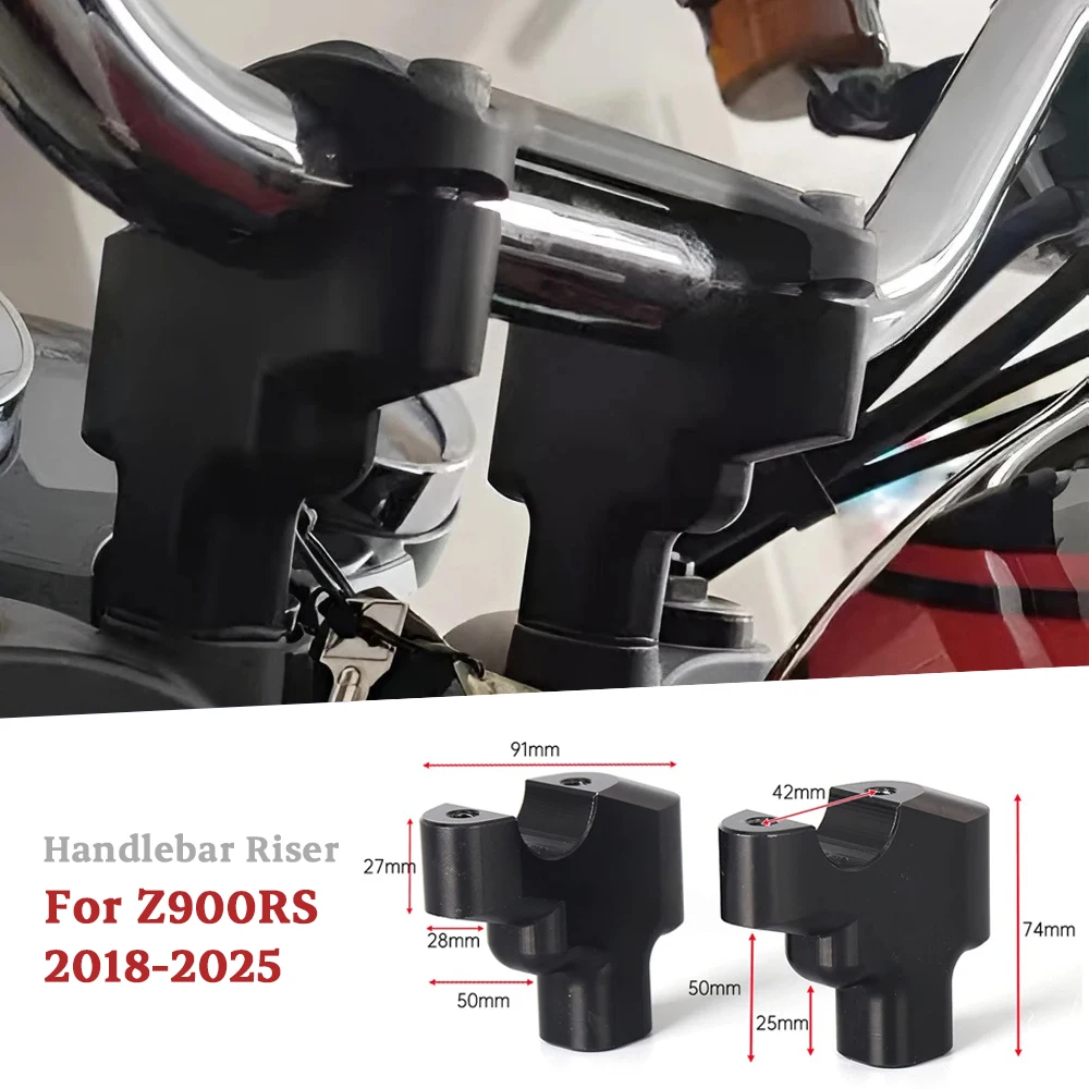 Фото Накладки-райзеры на руль мотоцикла для KAWASAKI Z900RS Z900 RS Z 900 RS 2018-2025, черные, алюминиевые, крепления для руля, аксессуары №1