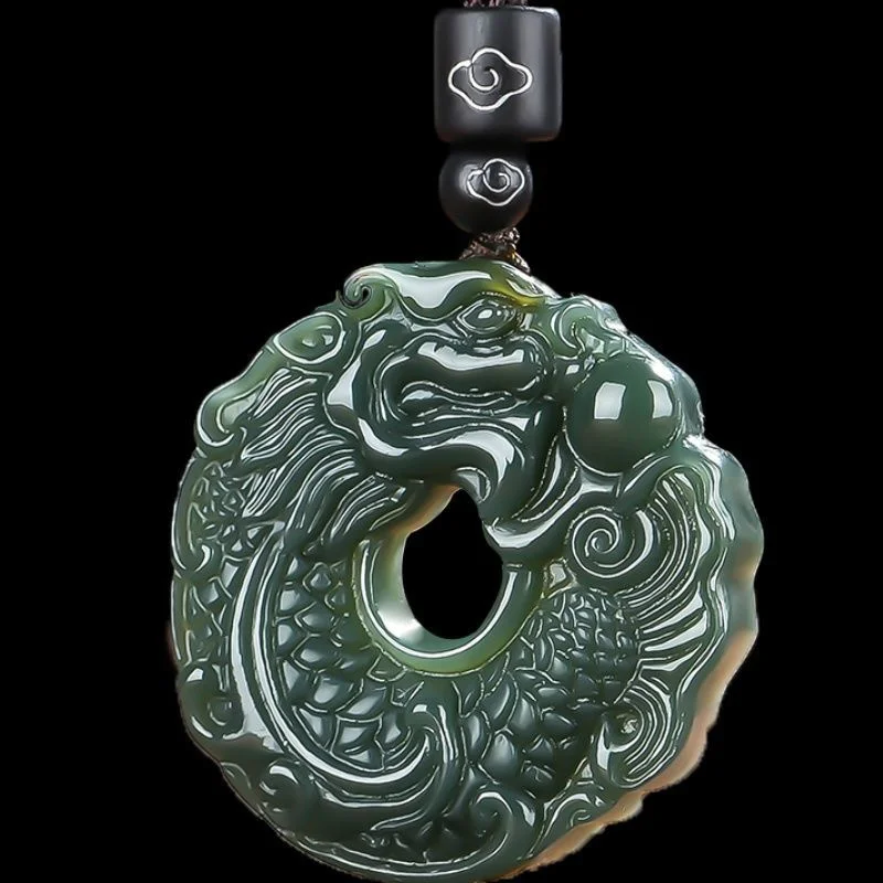 

Hot Selling Natural Hand-carve Hetian Jade Cyan Arowana Necklace Pendant Fashion Jewelry Men Women Luck Gifts1