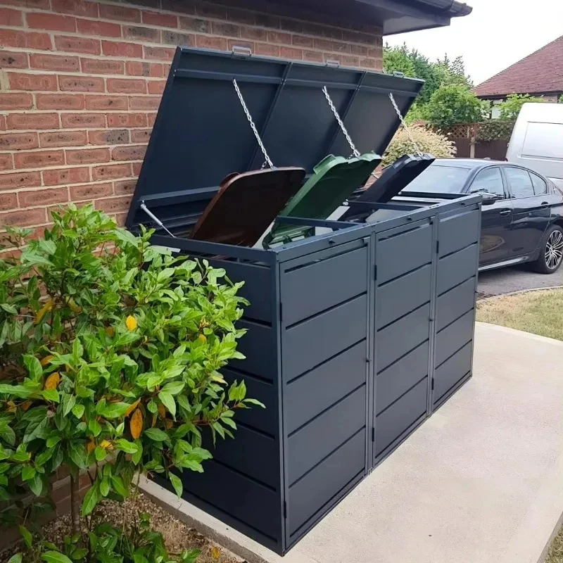 Фото Уличный контейнер для мусора Durle Triple Wheelie Storage Cinet с выдвижной крышкой для сада и двора №3