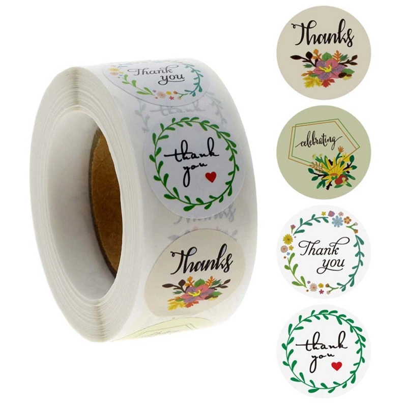 

Новинка 2021, 500 шт., круглые наклейки с цветочным принтом «Thank You», 1 дюйм, для свадебной вечеринки, печать на конверте