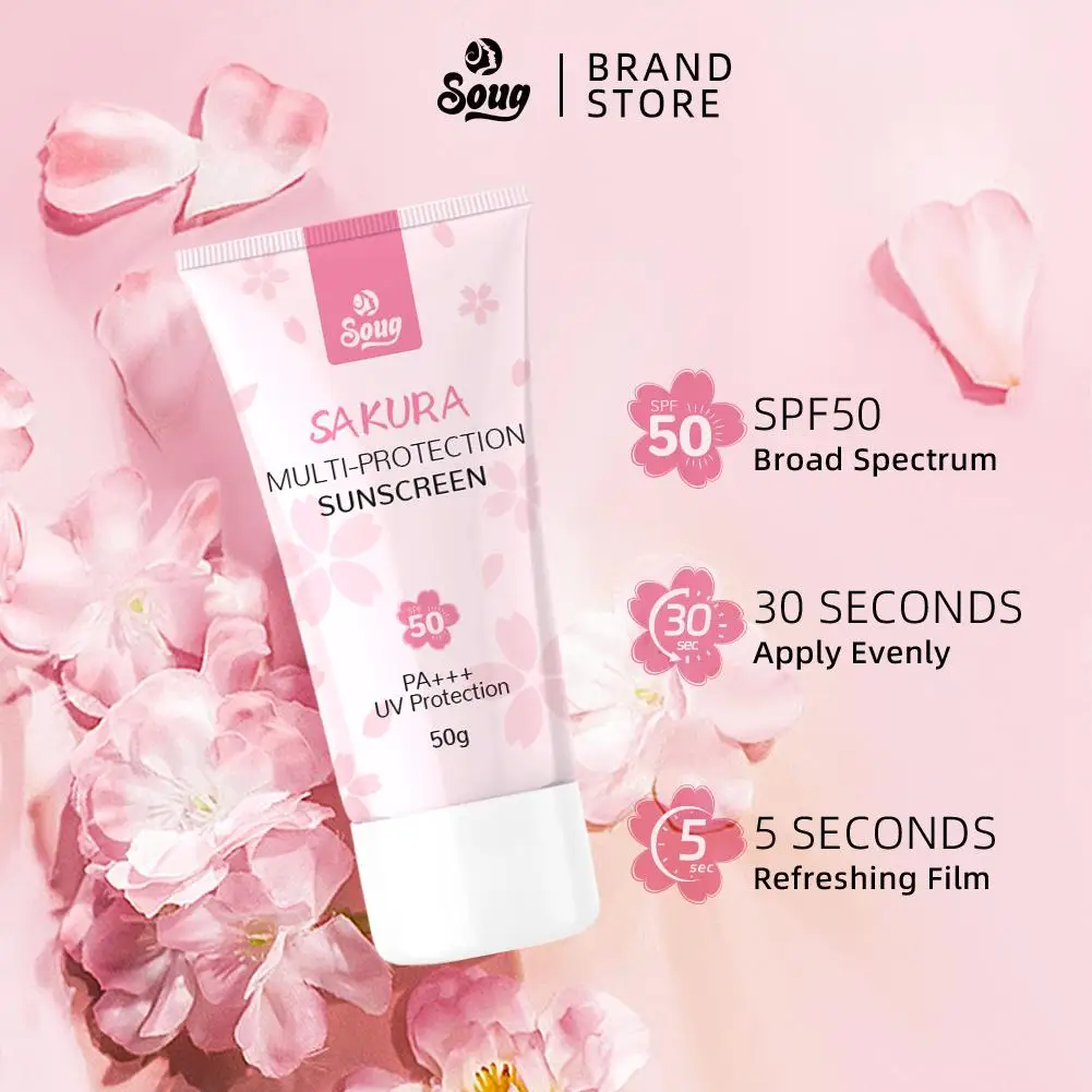 Фото Солнцезащитный крем Sakura SPF50, увлажняющий, с защитой от ультрафиолета, уход за кожей, изолирующий лосьон, увлажняющий крем для лица и тела, солнцезащитный крем для лица Z9P6 №4