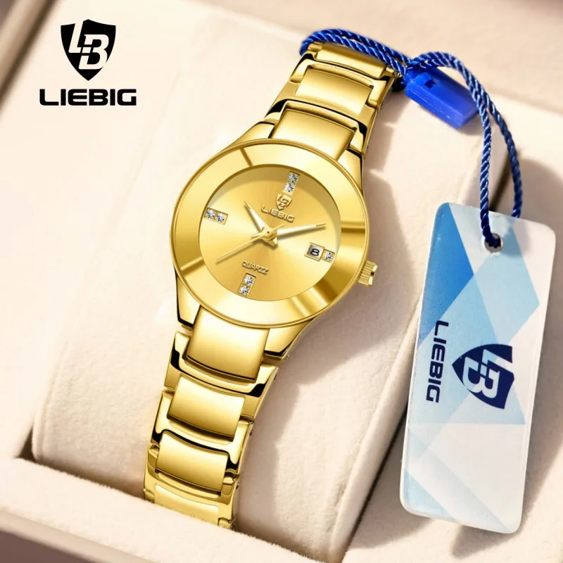 

LIEBIG Fashion Golden Luminous Dispaly Quartz Watches Girl Luxury Full Steel Strap Waterproof Wristwatch Woman Clock reloj hombr