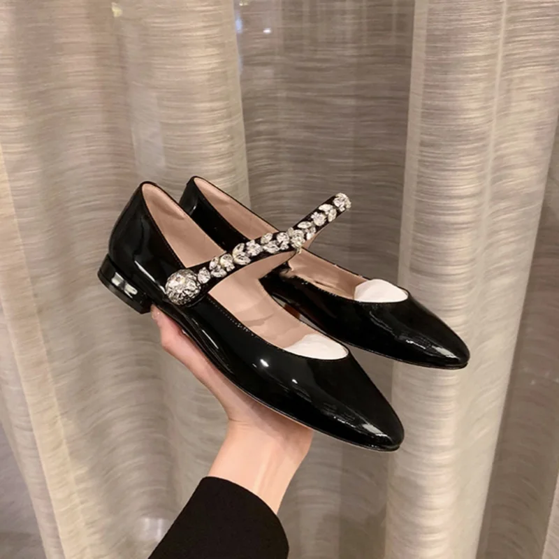 Женские однотонные лакированные туфли Мэри Джейн Chaussure Femme с круглым носком и