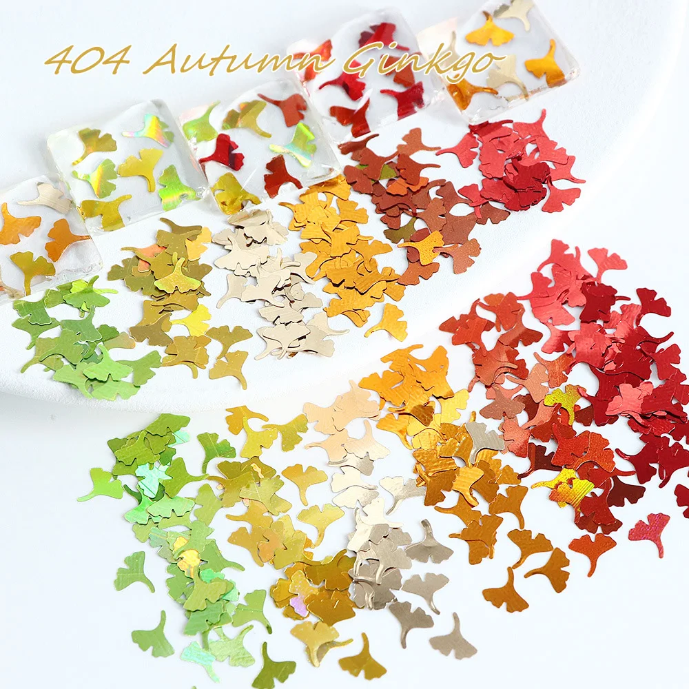 

-Autumn Ginkgo- Leaf Shaped Nail Adorn Sequins 6colors Combo Box Holographic Gingko Leaves Flakes UV Gel Glitters Decoration 404