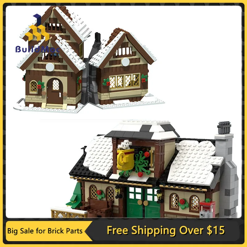 

MOC Winter Village Cafe Church Building Blocks Kit Medieval Tavern Stree Town House Model Architecture Bricks Kids DIY Toy Gift