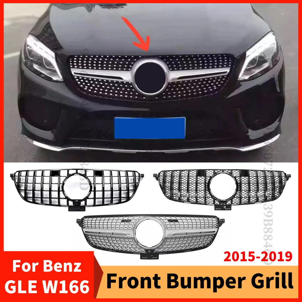 GT Diamond Center Front Inlet Grille Racing Hood Grill For Mercedes Benz GLE W166 2015-2019 320 350 300 400 500 Exterior Part