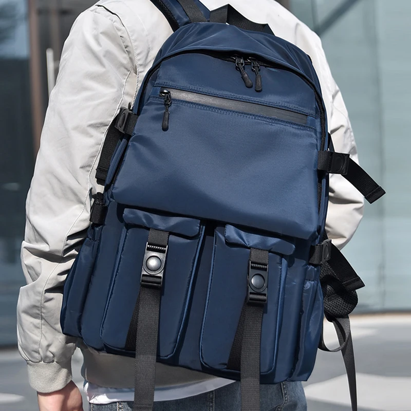 Men's Waterproof Nylon Backpack Large Capacity Travel Backpacks Unisex Laptop Multiple Pockets School Bag Purse Male Black