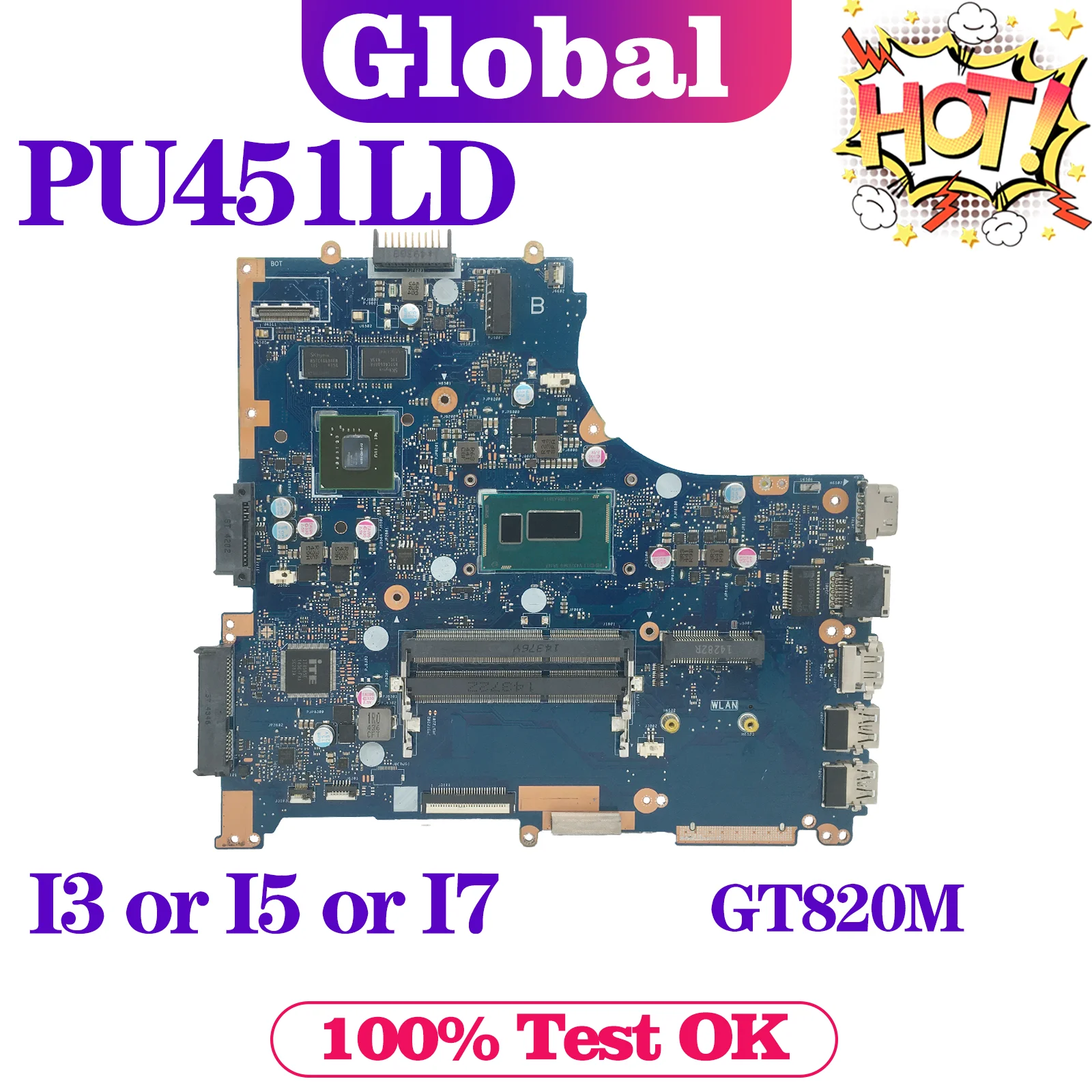 

KEFU PU451L Mainboard For ASUS ASUSPRO ESSENTIAL PU451LD PRO451LD Laptop Motherboard I3 I5 I7 4th Gen GT820M DDR3L