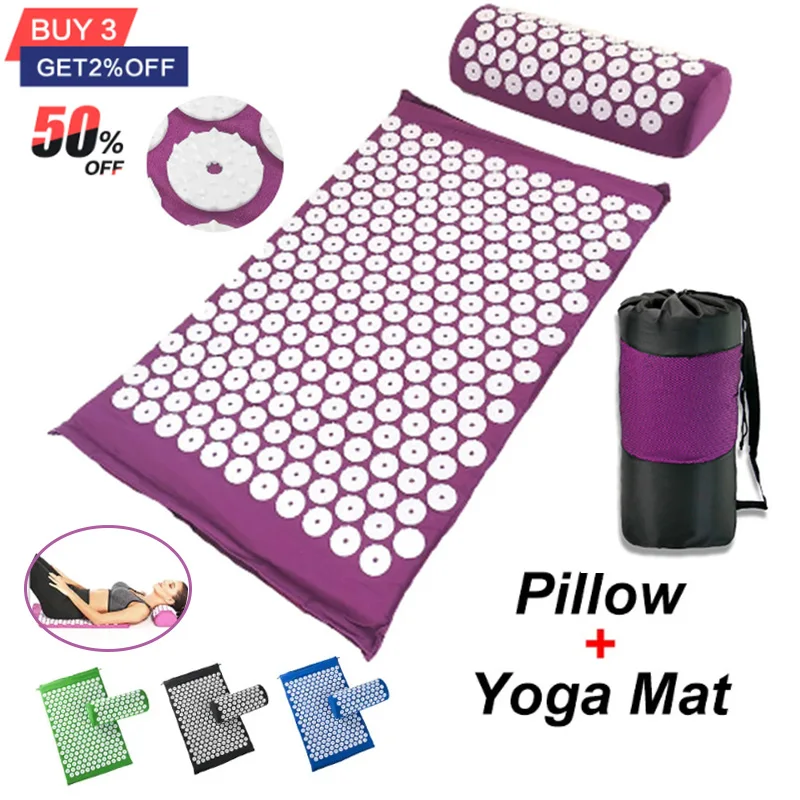 

Massager Cushion Massage Yoga Mat Acupressure Relieve Pain Stress Back Body Pain Spike Mat Acupuncture Mat and Pillow Set