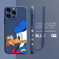 donald duck cute case for apple iphone 13 12 mini 11 pro max xr xs x liquid silica gel phone capas 8 7 7s plus 6 6s se2022 bags