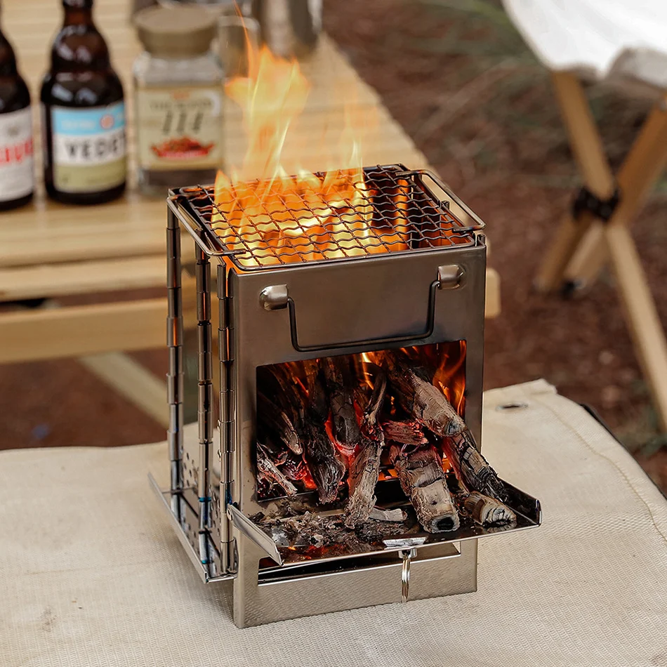 Camping Stove Stainless Steel Fire Wood Stoves Portable Outdoor Burning Tools for Survival Trekking Cooking Supplies