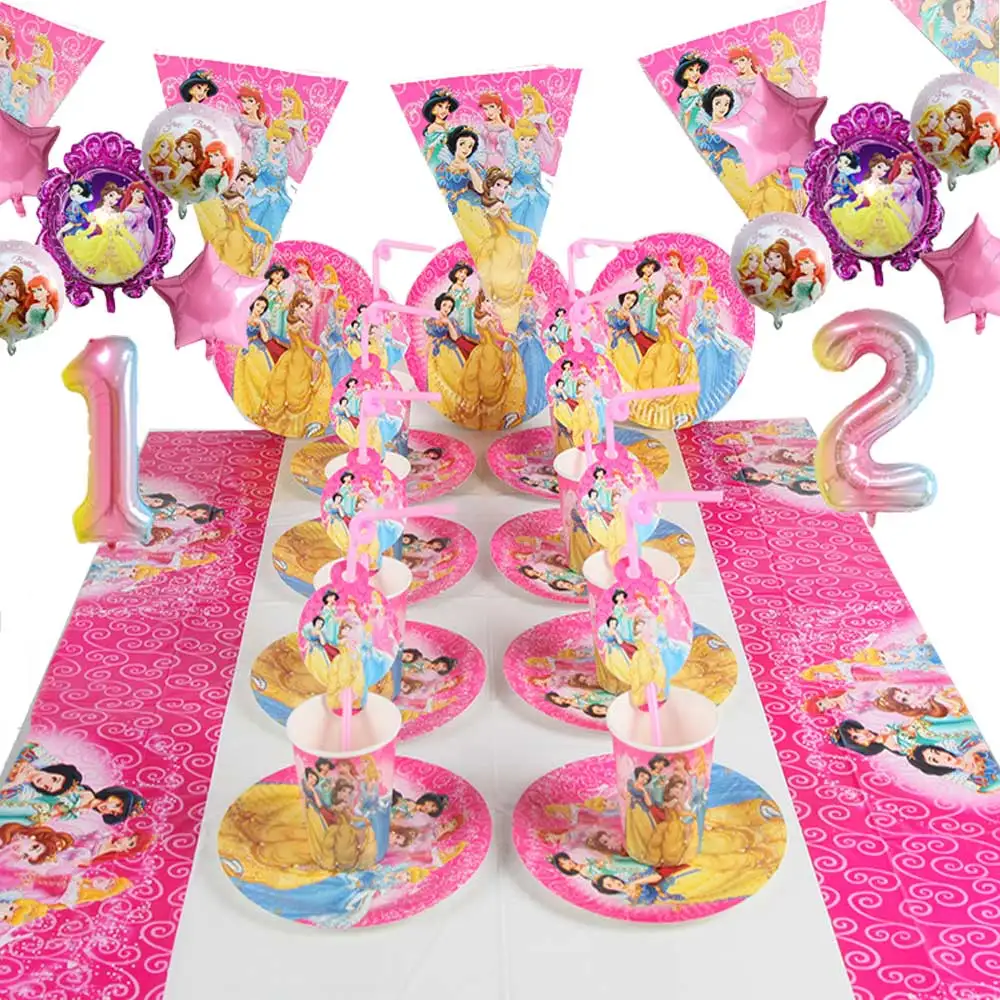 

Disney Princess Happy Girl Child Birthday Theme Party Decoration Set Party Supplies Paper Cup Plate Banner Hat Straw Favor Gifts