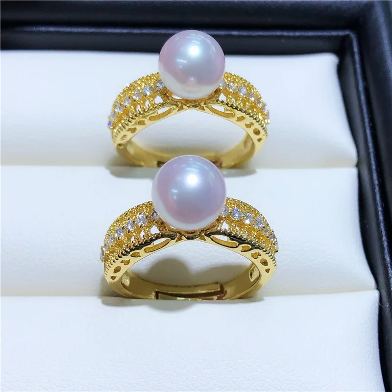 

new arrive beautiful south sea 9-10mm perfect round pearl ring 1pc