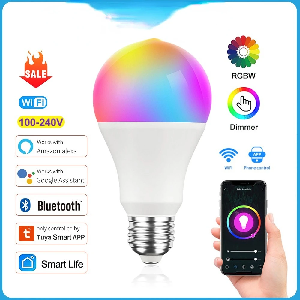 

Умная Светодиодная лампа с регулируемой яркостью, Wi-Fi, E27, B22, 100-240 В