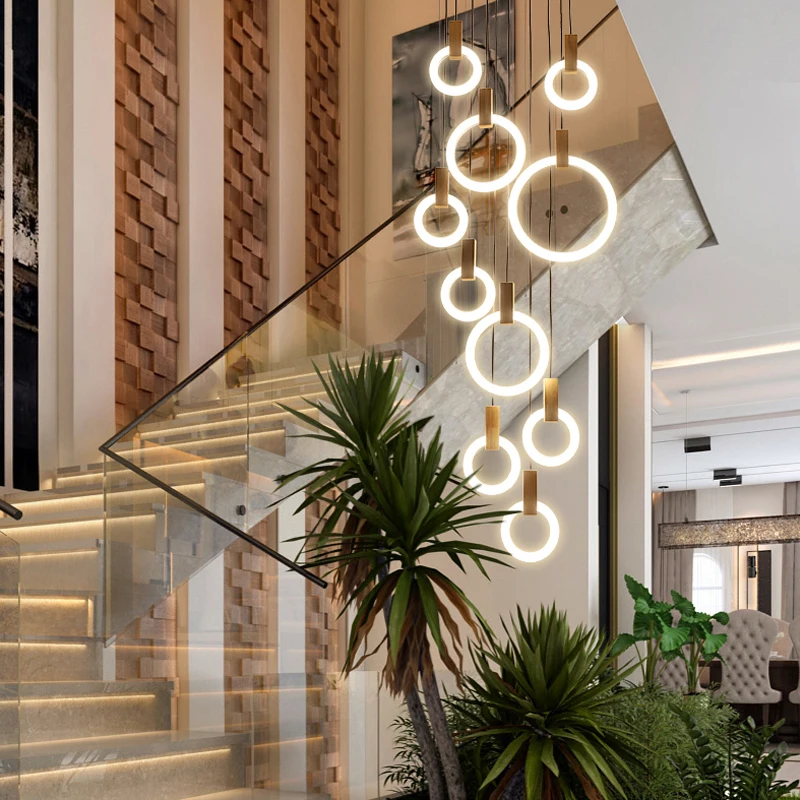 

Designer lighting stair chandelier modern LED indoor lighting kitchen lamps creative compound building long line Chandelier