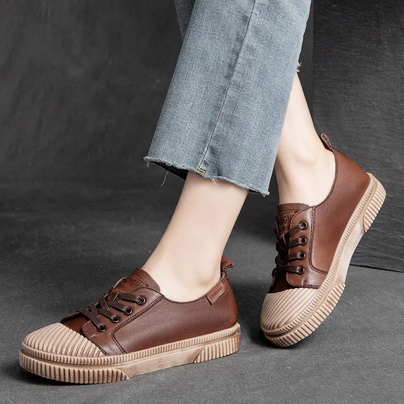 

YourSeason Genuine Leather Lace Up Ladies Sneakers Spring Autumn Sewing Concise Handmade Women Leisure Vintage Platform Shoes