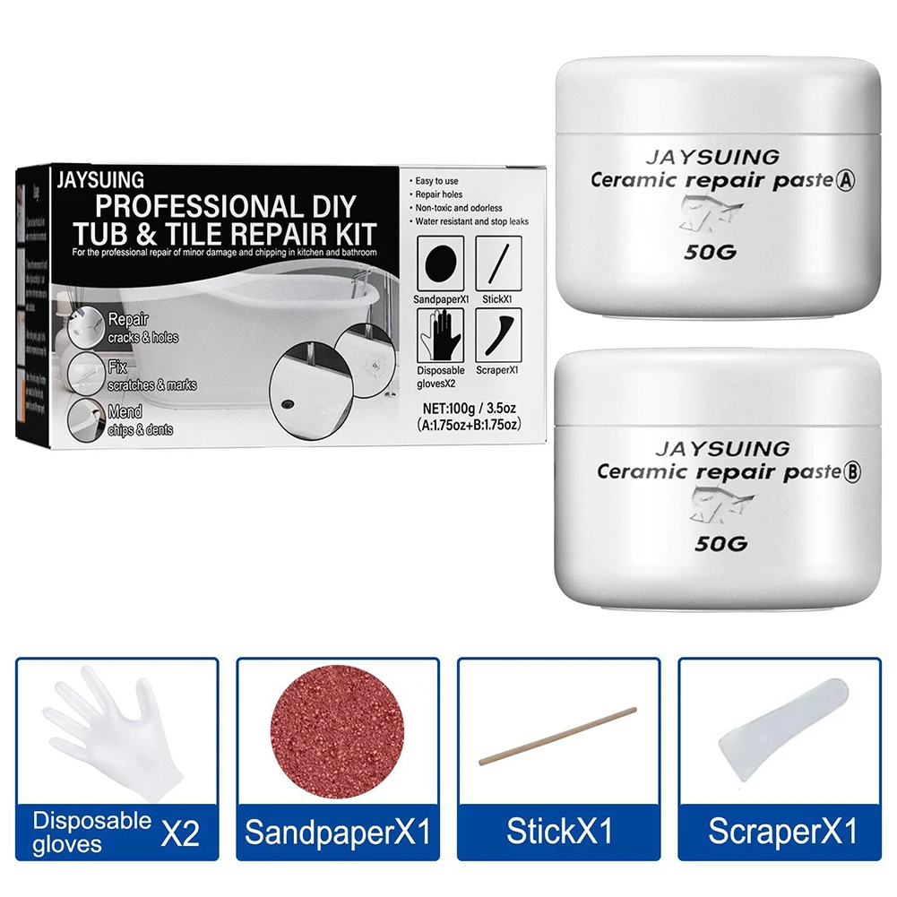 

2pcs 100g AB Ceramic Fix Crack Paste Floor Tile Adhesive Repair Agent for Bathroom Tub Shower Porcelain Repairing Kit