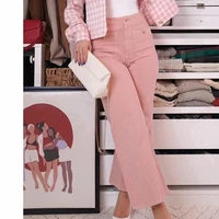 ardm casual wide leg with pockets jeans woman 2022 high waist golden button straight denim pants vintage office ladies trousers