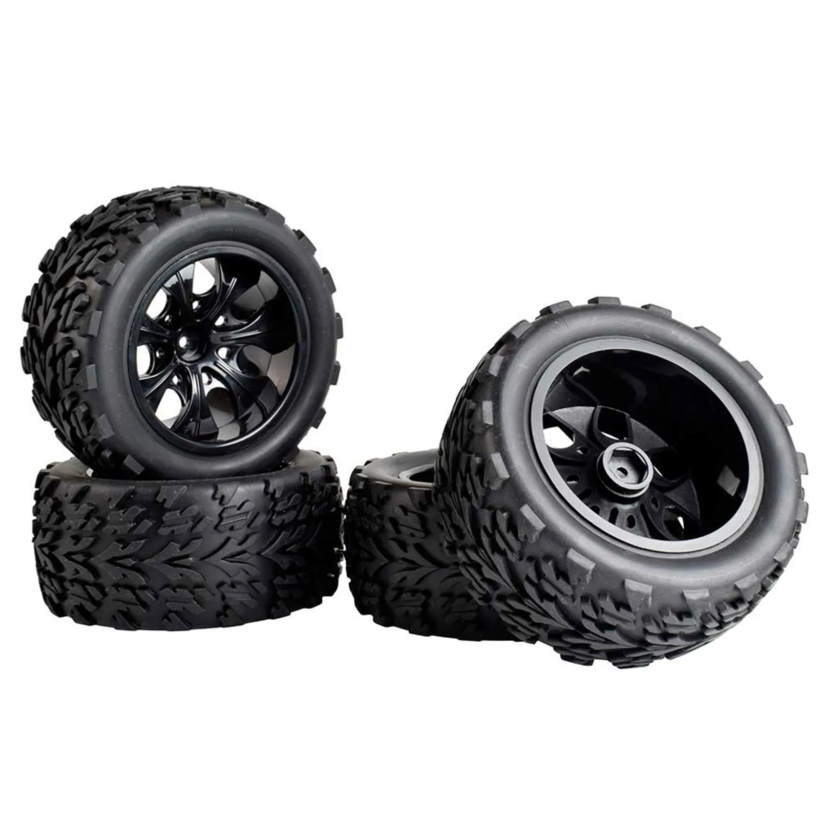 

RC Off-Road Tires 1/10 RC Tires And Wheels 4Pcs Black Rubber Tyres For 1:10 Scale Off-Road Vehicles Foam Inserts Wear-Resistant