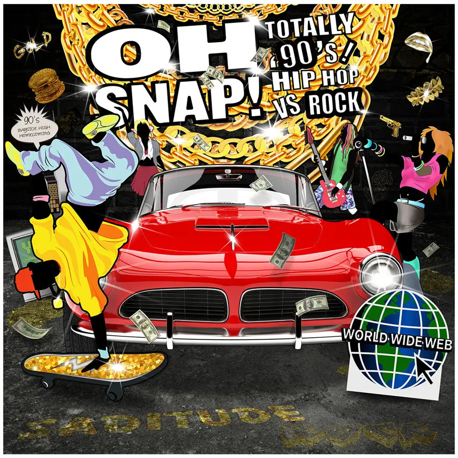 

90s Hip Hop Dance Birthday Party Wall Decoration Poster Backdrop Scene Photography Photography Background 8x8 feet