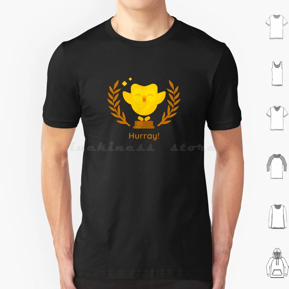 Camiseta de algodón con estampado de Duolingo Trophy para hombre y mujer, camisa con estampado de Duolingo, idiomas, Lingo, Duo, búho, oro, Hurray, Huray, amarillo, Win, Winner