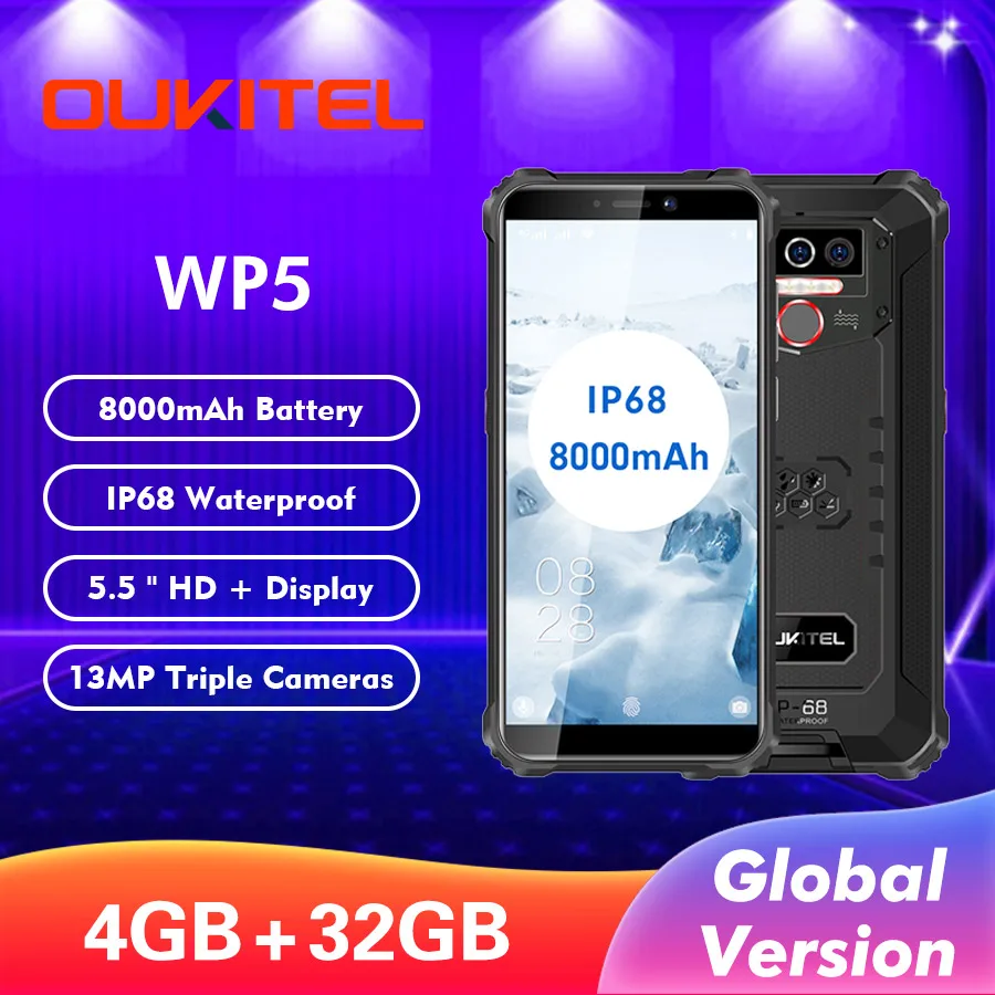 OUKITEL WP5 5 дюйма HD + IP68 Водонепроницаемый Android 10 18:9 четырехъядерный процессор MT6761 4 ГБ