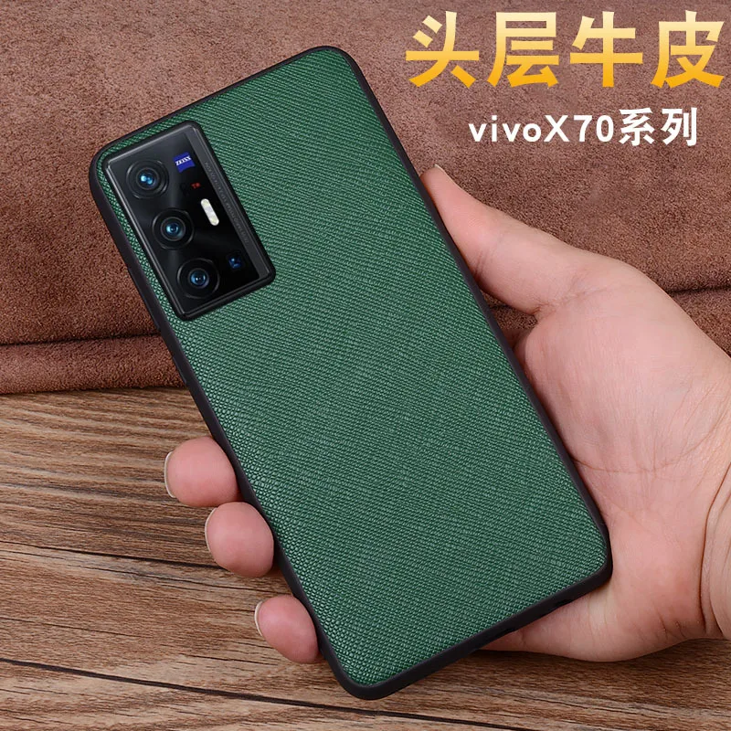 

2021 Hot New Genuine Leather Luxury Twill Head Phone Case For Vivo X70 Pro Plus + Cover Cases Cover Bag